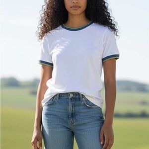 Monrow Women's White Rib-Trimmed Cotton T-Shirt size small